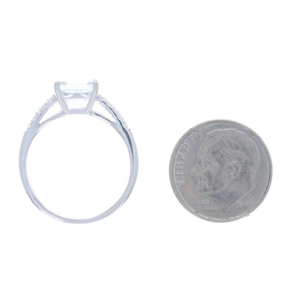White Gold Aquamarine & Diamond Ring - 14k Cushion 1.43ctw Cathedral Engagement - Picture 5 of 6